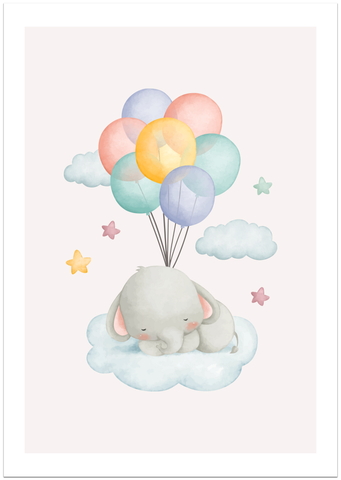 Träumender Elefant auf Wolken Poster