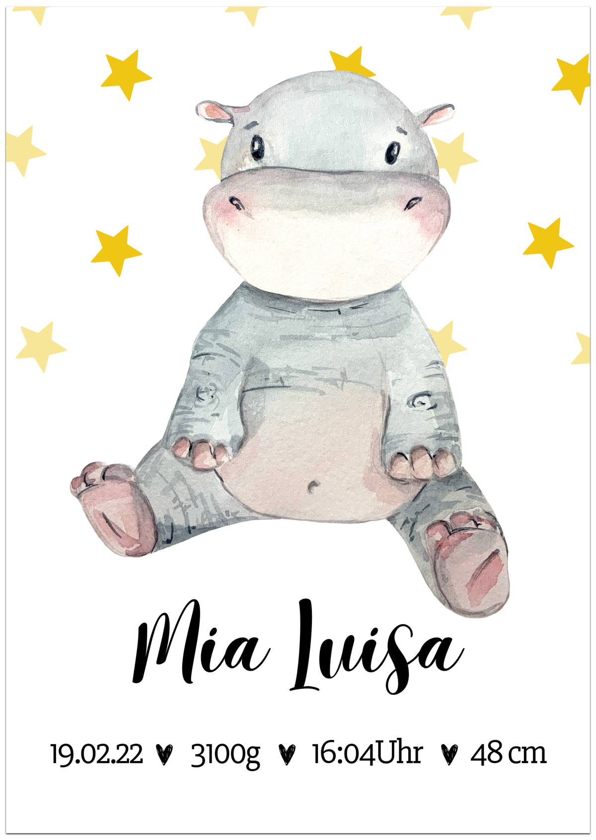 Nilpferd Baby Personalisiertes Poster