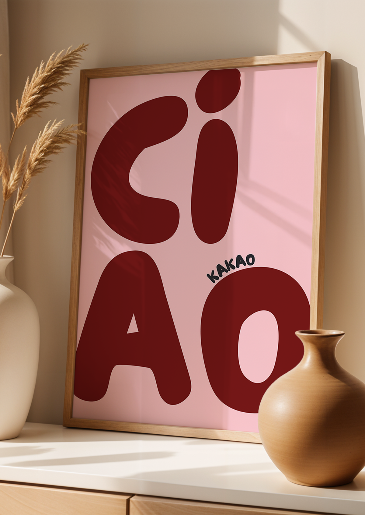 Ciao Kakao Poster – Rosa & Bordeaux